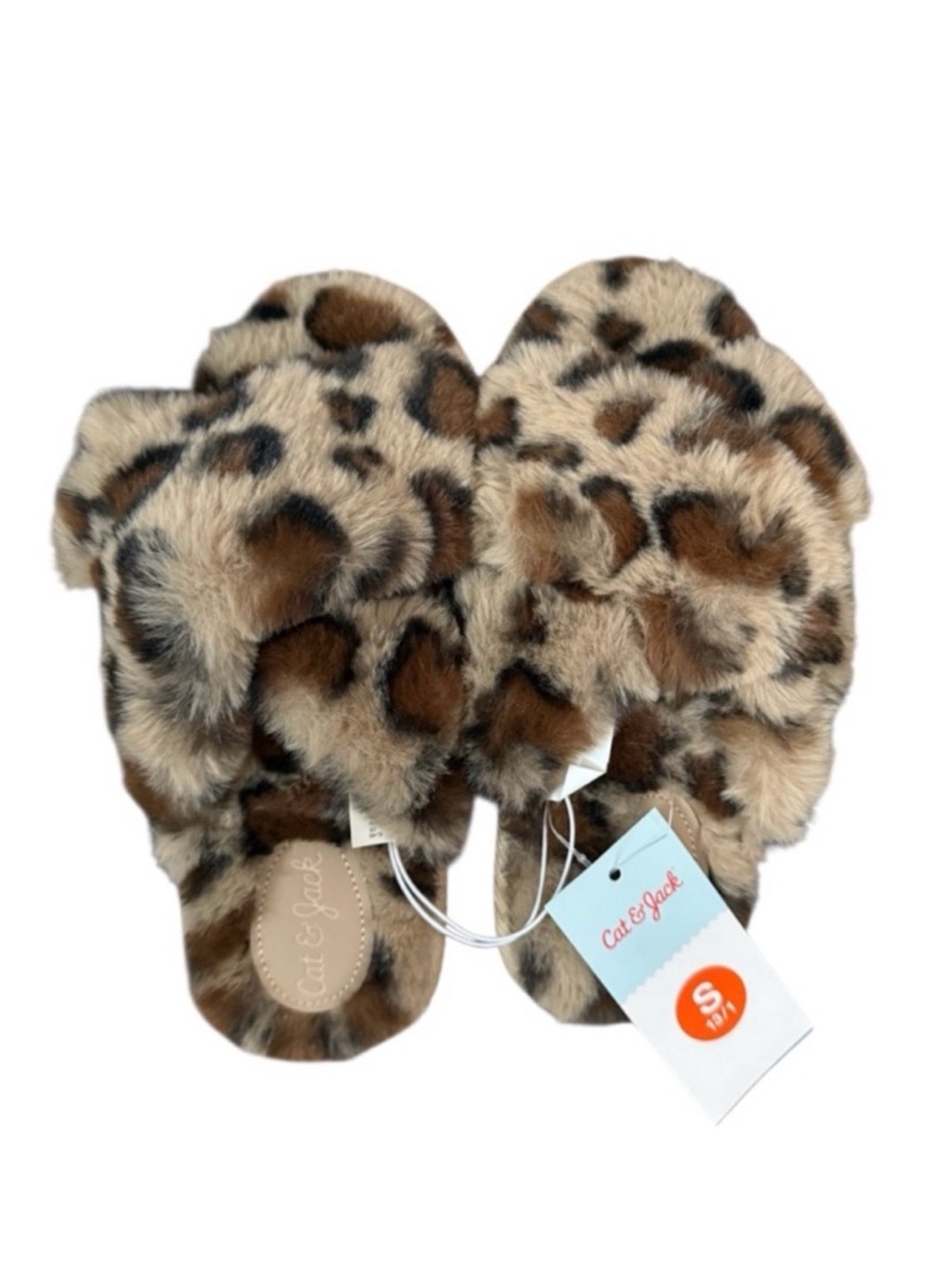 2 PAIR Cat & Jack Leopard Faux Fur Slide Slippers BUNDLE SZ M 2/3 RETAILS $44